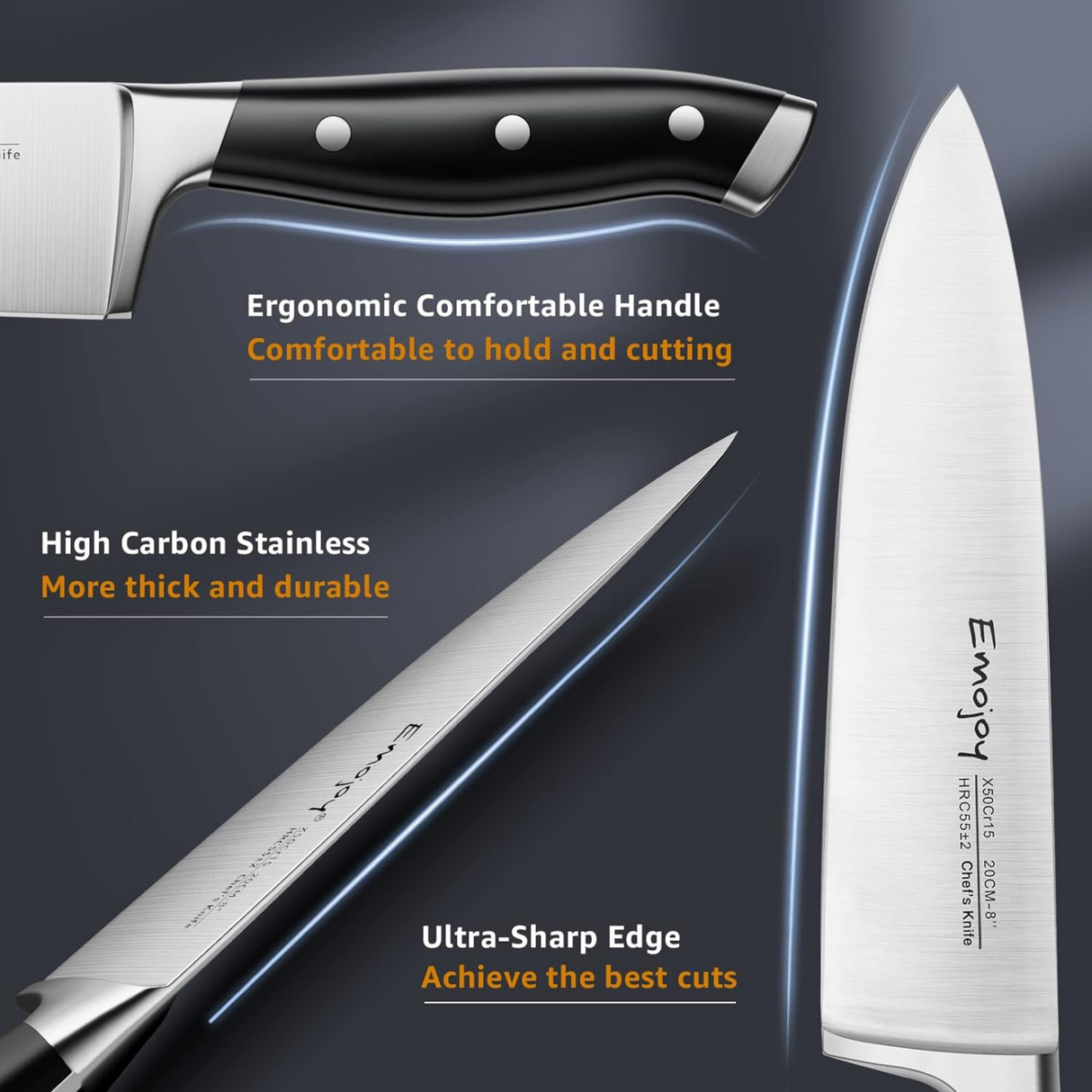 Emojoy 18-Piece Knife Set with Wooden Block