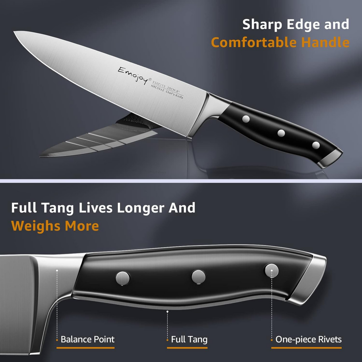 Emojoy 18-Piece Knife Set with Wooden Block