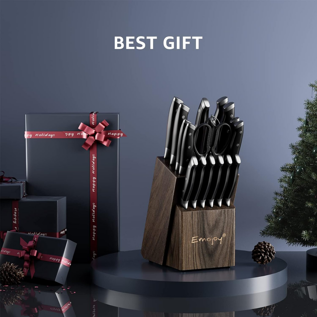 Emojoy 18-Piece Knife Set with Wooden Block