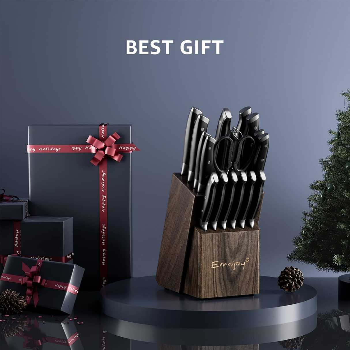 Emojoy  18-Piece Knife Set with Wooden Block