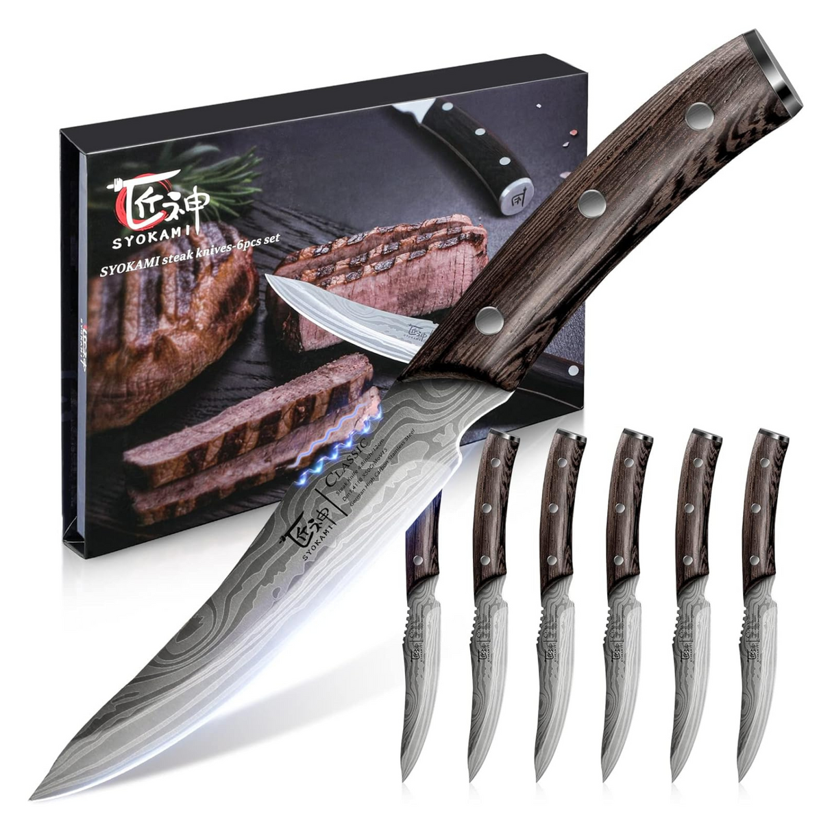 Syokami Damascus Steak Knives (set of 6)